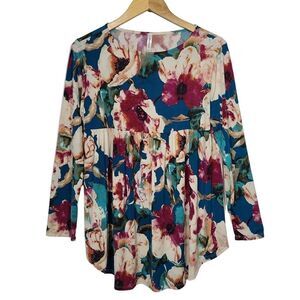 Boutique floral pleated Long-Sleeve women's shirt